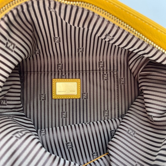 Fendi Lemon Yellow and Brown Vitello Leather Fold Over Clutch Bag (model 8BP062) - Picture 7 of 16